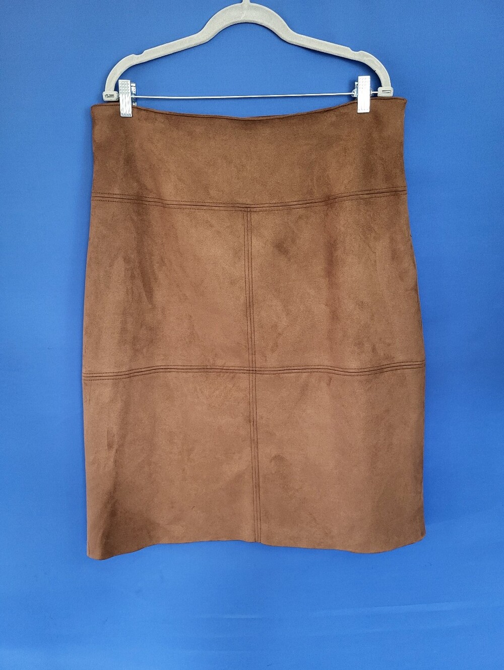 Chaps Size 14 Faux Suede Brown Midi Skirt